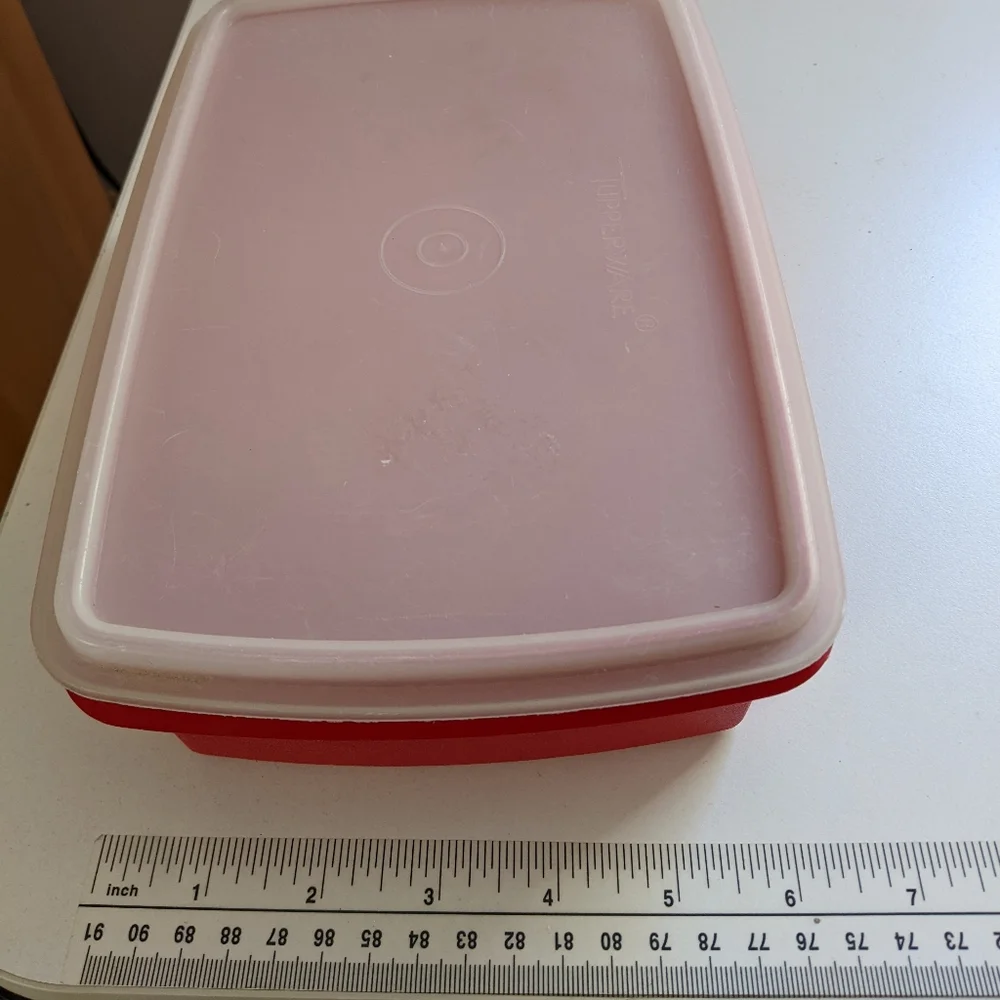 Vintage Red Tupperware Tuppercraft Divided Stow N Go Tackle Craft Sewing Box Lid